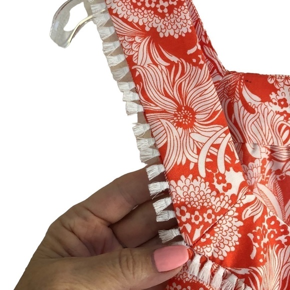 Milly Of New York Silk V-neck Fringe Trim Orange Floral Sleeveless Tank Size 6 - Picture 5 of 14